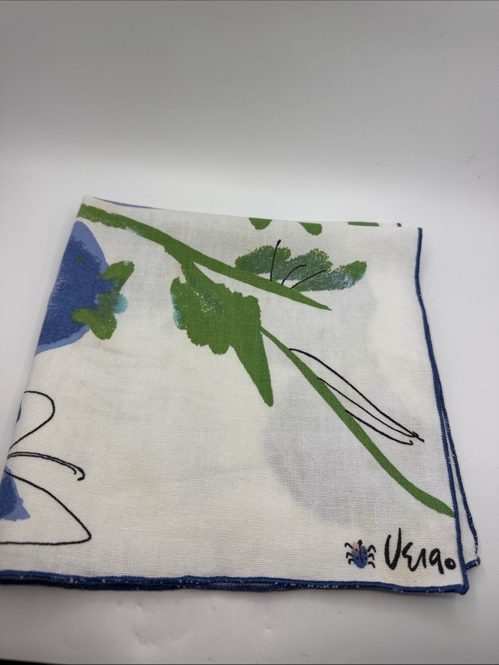 VTG Vera Neumann Blueberry Linen Napkin Blue Fruit Green Leaves Signed Ladybug. - Picture 9 of 12